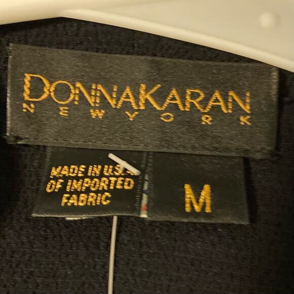 NWOT Vintage DONNA KARAN BLACK LABEL Blazer Jacket M Black Wool Bow Shoulder-Pad - Picture 2 of 5